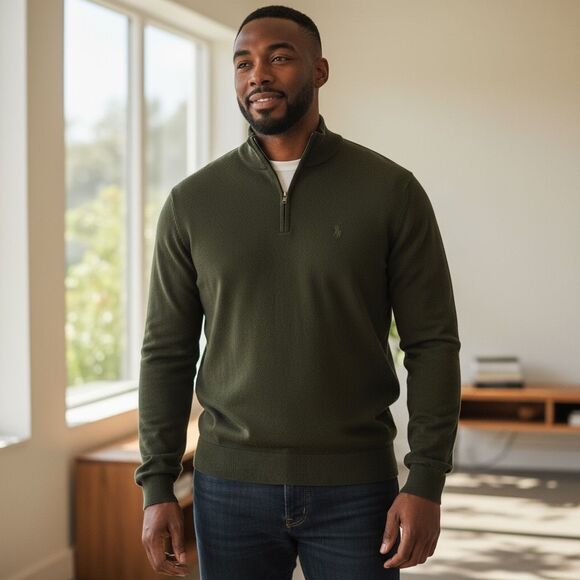 Ralph Lauren Polo Golf Green Cashmere Blend 1/4 Zip Sweater Large - Picture 1 of 6